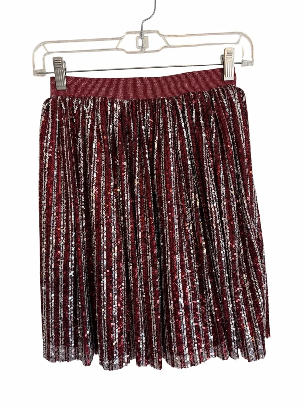 Lola + The Boys Burgundy Sequin Pleated Skirt